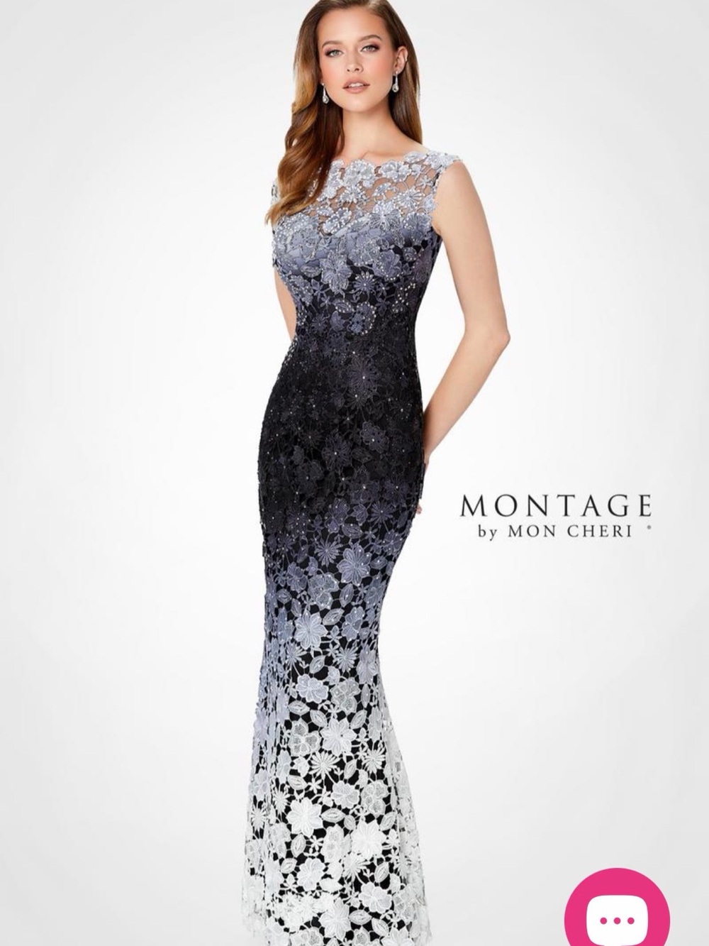 Montage by Mon Cheri Black to White Ombre Lace Mermaid Gown